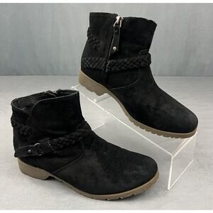 Teva De La Vina Woman's Size 7.5 Black Suede Leather Braided Ankle Boots-1008601